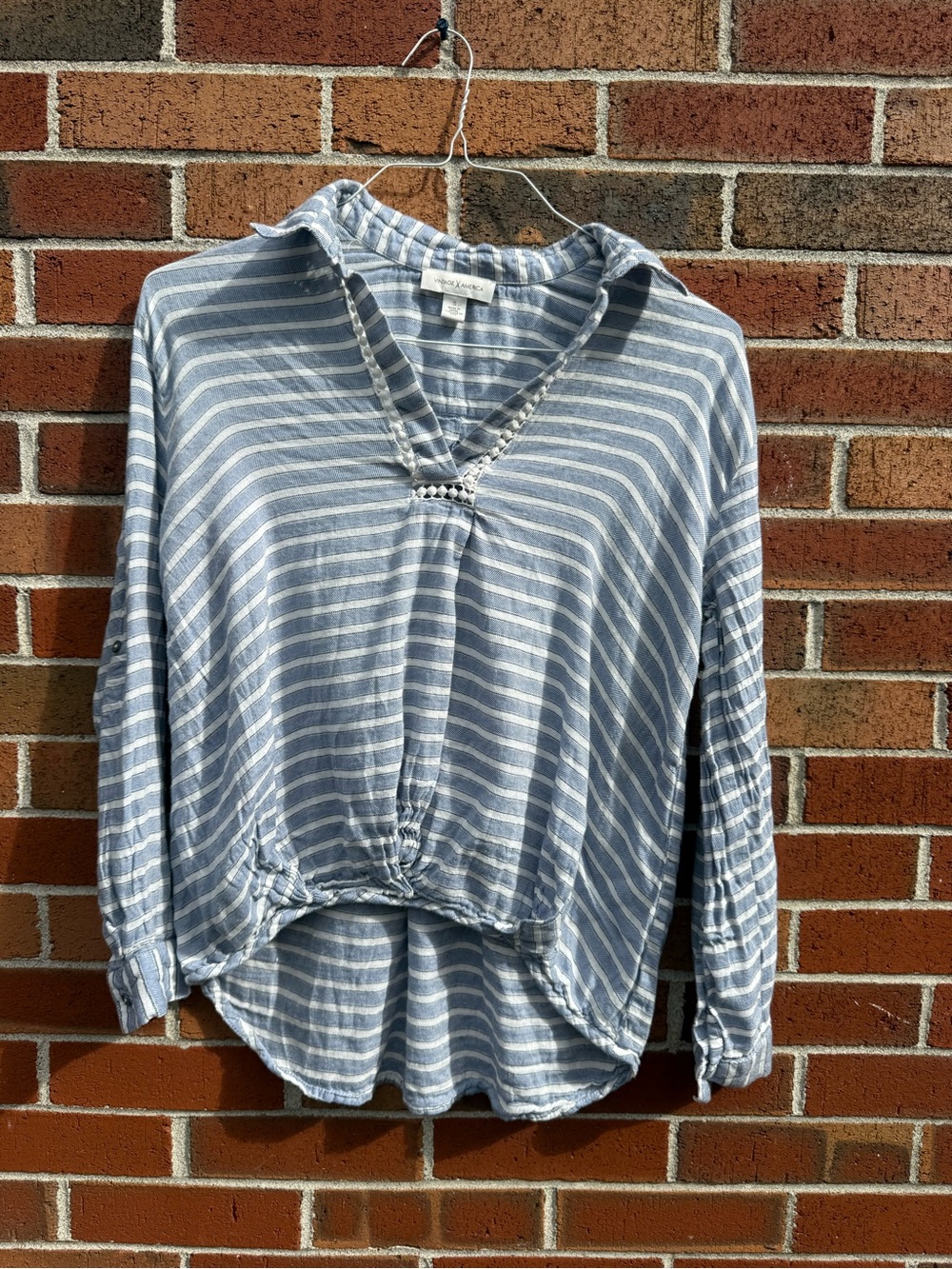 Vintage America Blues Striped Drawstring Tunic Top Size Small